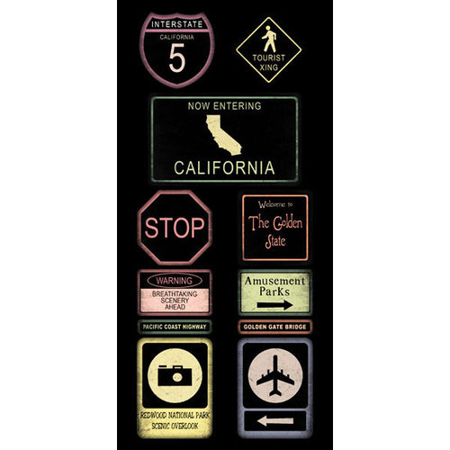 Scrapbook Customs - United States Collection - California - Cardstock Stickers - Road Signs