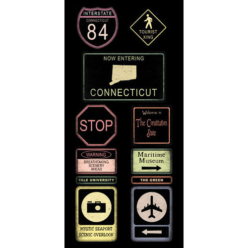 Scrapbook Customs - United States Collection - Connecticut - Cardstock Stickers - Road Signs