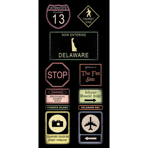 Scrapbook Customs - United States Collection - Delaware - Cardstock Stickers - Road Signs