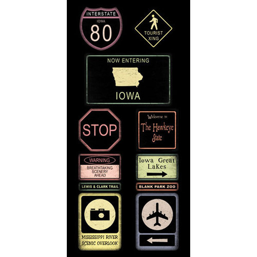 Scrapbook Customs - United States Collection - Iowa - Cardstock Stickers - Road Signs