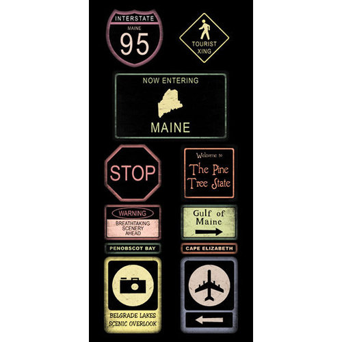 Scrapbook Customs - United States Collection - Maine - Cardstock Stickers - Road Signs