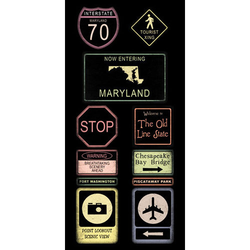 Scrapbook Customs - United States Collection - Maryland - Cardstock Stickers - Road Signs