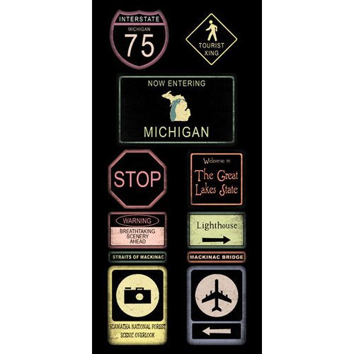 Scrapbook Customs - United States Collection - Michigan - Cardstock Stickers - Road Signs