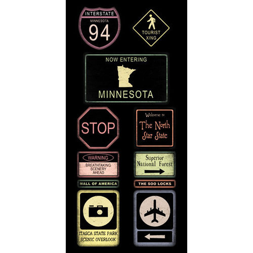 Scrapbook Customs - United States Collection - Minnesota - Cardstock Stickers - Road Signs