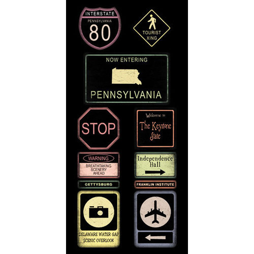 Scrapbook Customs - United States Collection - Pennsylvania - Cardstock Stickers - Road Signs