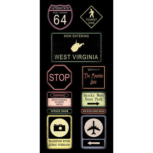 Scrapbook Customs - United States Collection - West Virginia - Cardstock Stickers - Road Signs