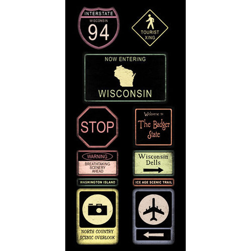 Scrapbook Customs - United States Collection - Wisconsin - Cardstock Stickers - Road Signs