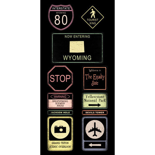 Scrapbook Customs - United States Collection - Wyoming - Cardstock Stickers - Road Signs