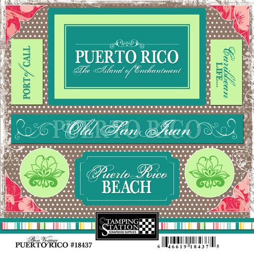 Scrapbook Customs - World Collection - Puerto Rico - Cardstock Stickers - Bon Voyage