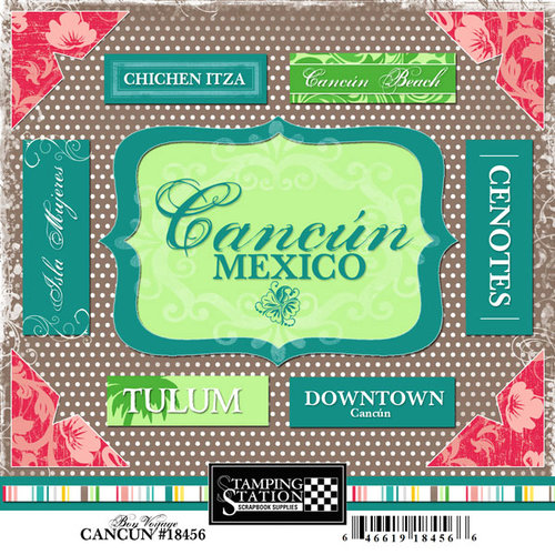 Scrapbook Customs - World Collection - Mexico - Cardstock Stickers - Cancun - Bon Voyage