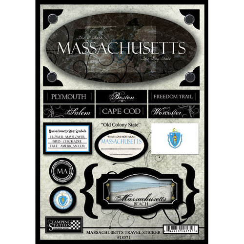 Scrapbook Customs - United States Collection - Massachusetts - State Cardstock Stickers - Travel