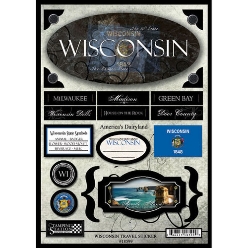 Scrapbook Customs - United States Collection - Wisconsin - State Cardstock Stickers - Travel