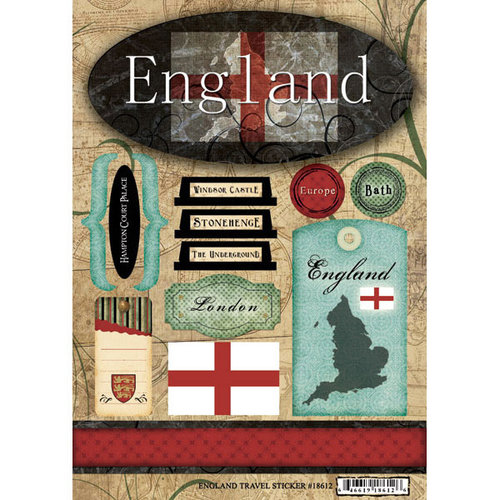 Scrapbook Customs - World Collection - England - Cardstock Stickers - Travel