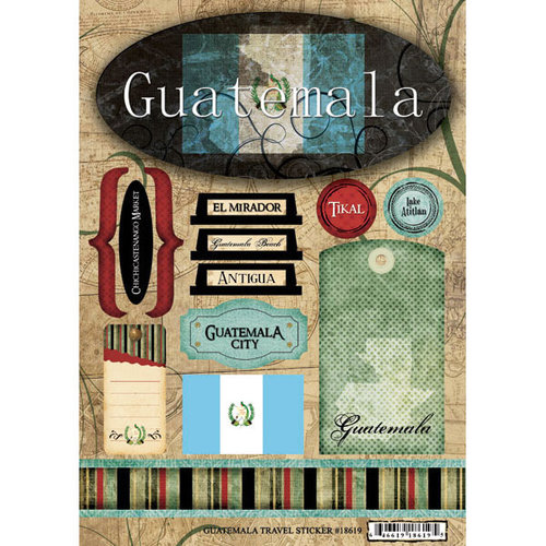 Scrapbook Customs - World Collection - Guatemala - Cardstock Stickers - Travel