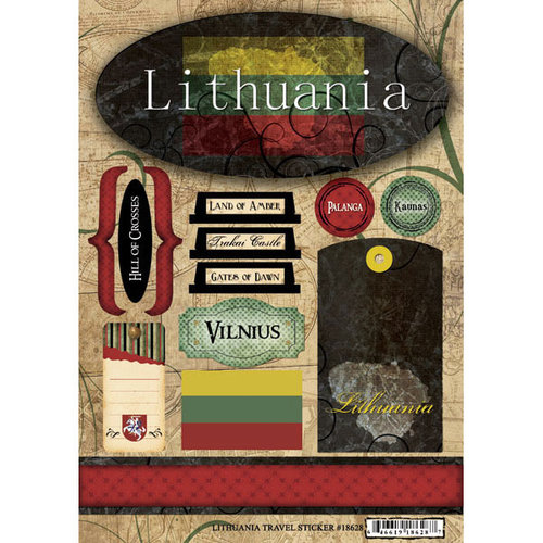 Scrapbook Customs - World Collection - Lithuania - Cardstock Stickers - Travel