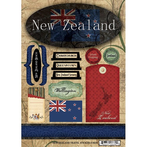 Scrapbook Customs - World Collection - New Zealand - Cardstock Stickers - Travel