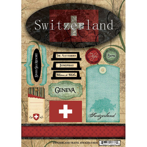 Scrapbook Customs - World Collection - Switzerland - Cardstock Stickers - Travel