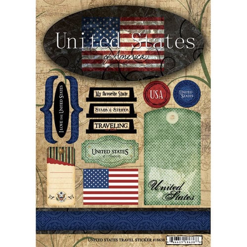 Scrapbook Customs - World Collection - USA - Cardstock Stickers - Travel