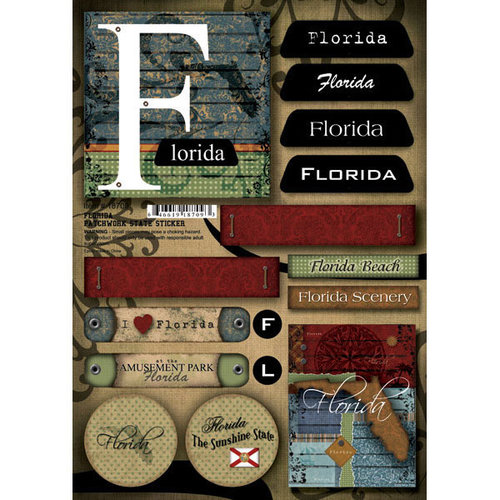 Scrapbook Customs - United States Collection - Florida - Cardstock Stickers - Patchwork