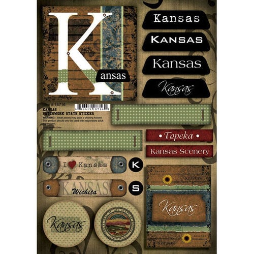 Scrapbook Customs - United States Collection - Kansas - Cardstock Stickers - Patchwork