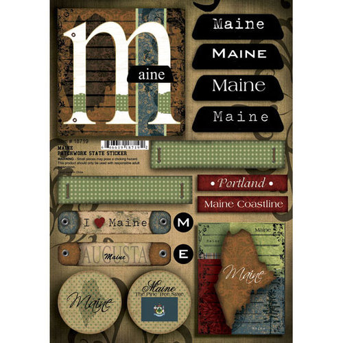 Scrapbook Customs - United States Collection - Maine - Cardstock Stickers - Patchwork