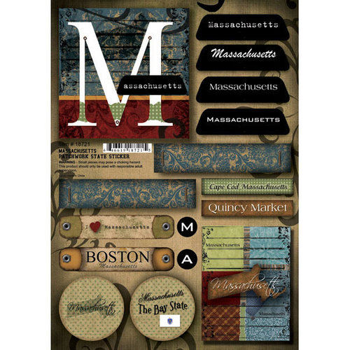 Scrapbook Customs - United States Collection - Massachusetts - Cardstock Stickers - Patchwork