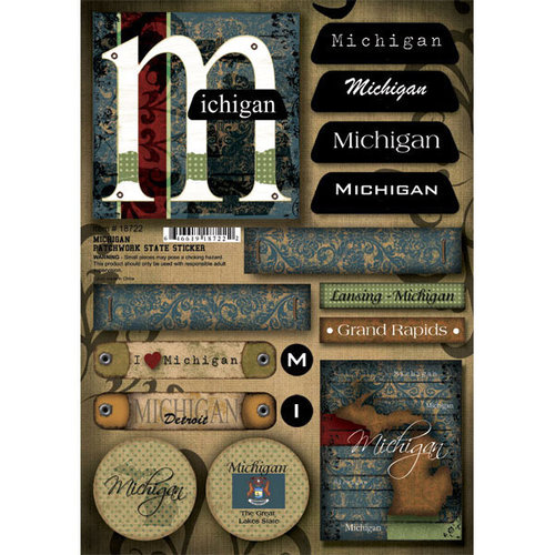 Scrapbook Customs - United States Collection - Michigan - Cardstock Stickers - Patchwork