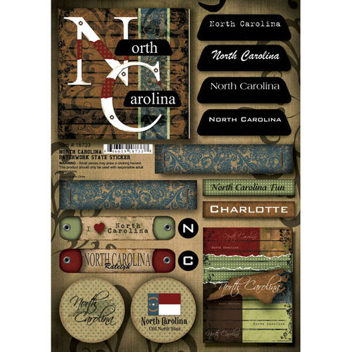 Scrapbook Customs - United States Collection - North Carolina - Cardstock Stickers - Patchwork