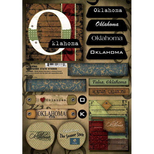 Scrapbook Customs - United States Collection - Oklahoma - Cardstock Stickers - Patchwork