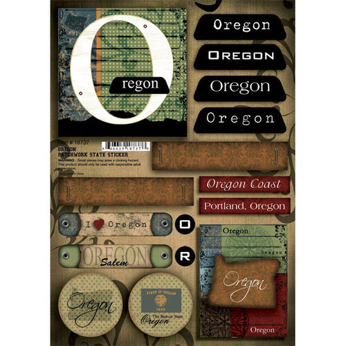 Scrapbook Customs - United States Collection - Oregon - Cardstock Stickers - Patchwork