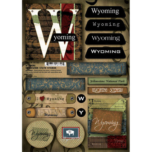 Scrapbook Customs - United States Collection - Wyoming - Cardstock Stickers - Patchwork