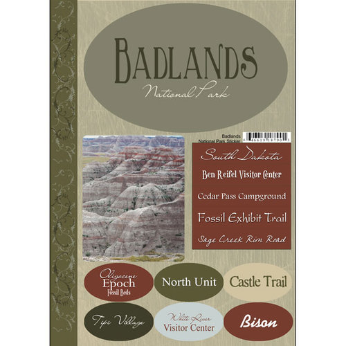 Scrapbook Customs - Travel Collection - National Parks - Cardstock Stickers - Badlands