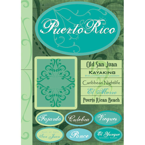 Scrapbook Customs - World Collection - Puerto Rico - Cardstock Stickers - Tropical