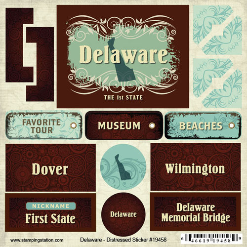 Scrapbook Customs - United States Collection - Delaware - Distressed Cardstock Stickers