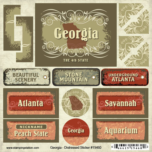 Scrapbook Customs - United States Collection - Georgia - Distressed Cardstock Stickers