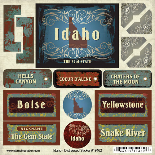 Scrapbook Customs - United States Collection - Idaho - Distressed Cardstock Stickers