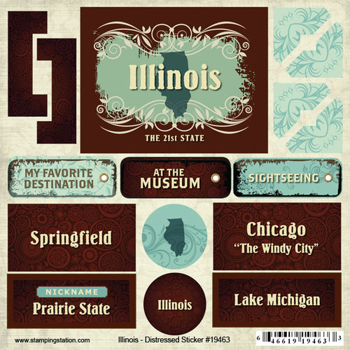 Scrapbook Customs - United States Collection - Illinois - Distressed Cardstock Stickers
