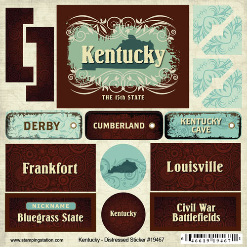 Scrapbook Customs - United States Collection - Kentucky - Distressed Cardstock Stickers