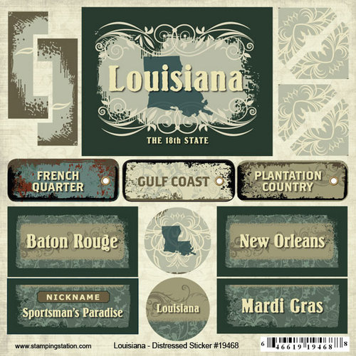 Scrapbook Customs - United States Collection - Louisiana - Distressed Cardstock Stickers
