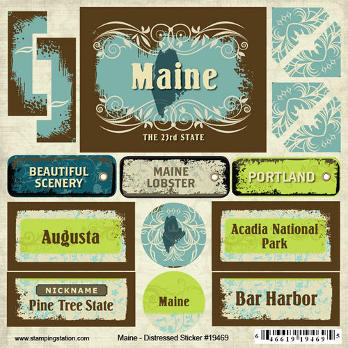 Scrapbook Customs - United States Collection - Maine - Distressed Cardstock Stickers