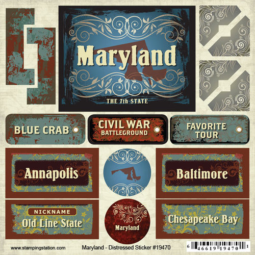 Scrapbook Customs - United States Collection - Maryland - Distressed Cardstock Stickers