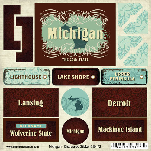 Scrapbook Customs - United States Collection - Michigan - Distressed Cardstock Stickers