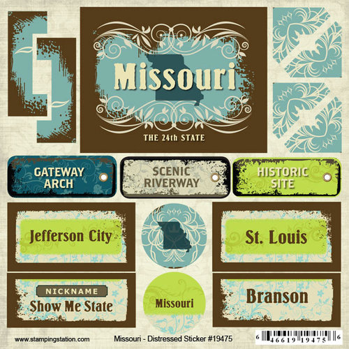 Scrapbook Customs - United States Collection - Missouri - Distressed Cardstock Stickers