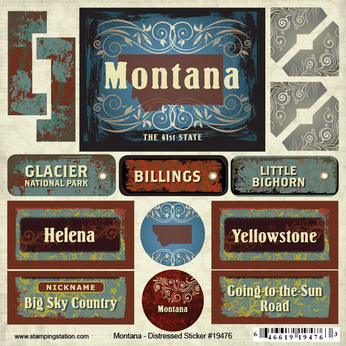 Scrapbook Customs - United States Collection - Montana - Distressed Cardstock Stickers