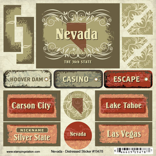 Scrapbook Customs - United States Collection - Nevada - Distressed Cardstock Stickers