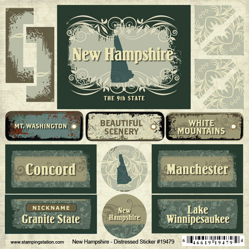 Scrapbook Customs - United States Collection - New Hampshire - Distressed Cardstock Stickers