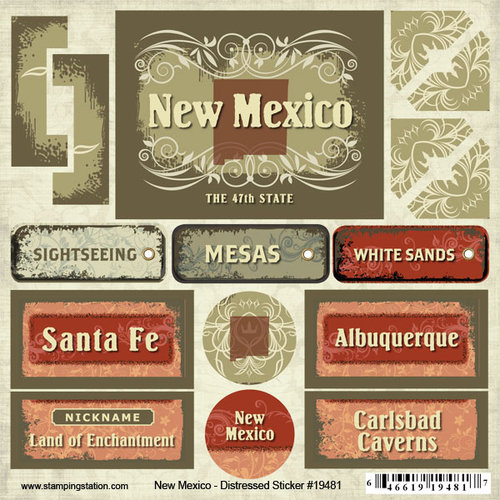 Scrapbook Customs - United States Collection - New Mexico - Distressed Cardstock Stickers