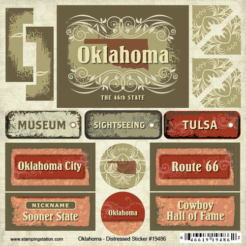 Scrapbook Customs - United States Collection - Oklahoma - Distressed Cardstock Stickers