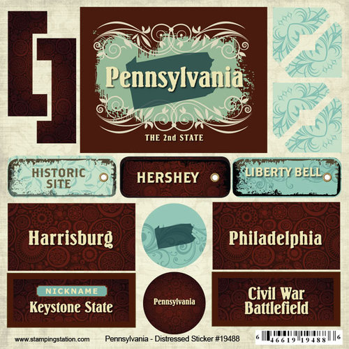 Scrapbook Customs - United States Collection - Pennsylvania - Distressed Cardstock Stickers