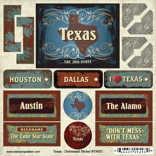 Scrapbook Customs - United States Collection - Texas - Distressed Cardstock Stickers